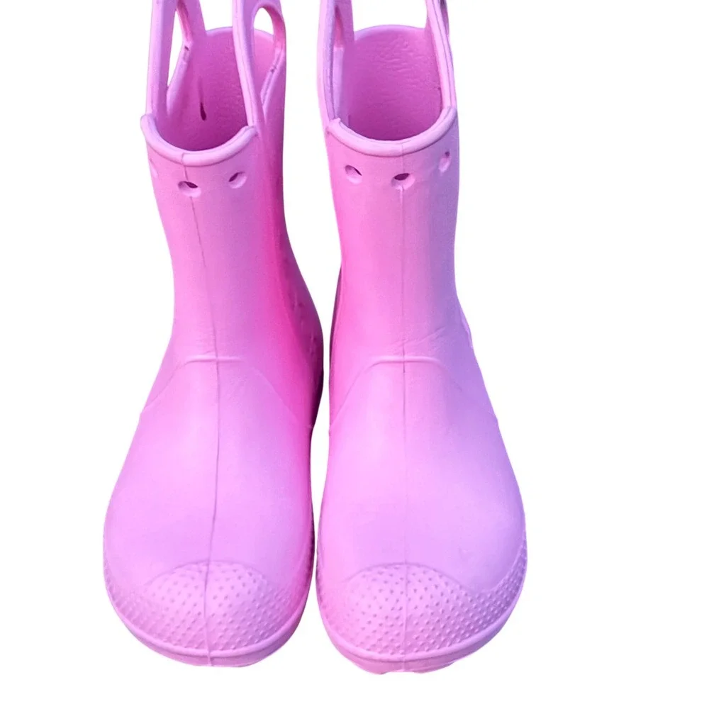 Crocs Handle It Rain Boots Kids Junior 2 Pink Waterproof Lightweight Pull On J2